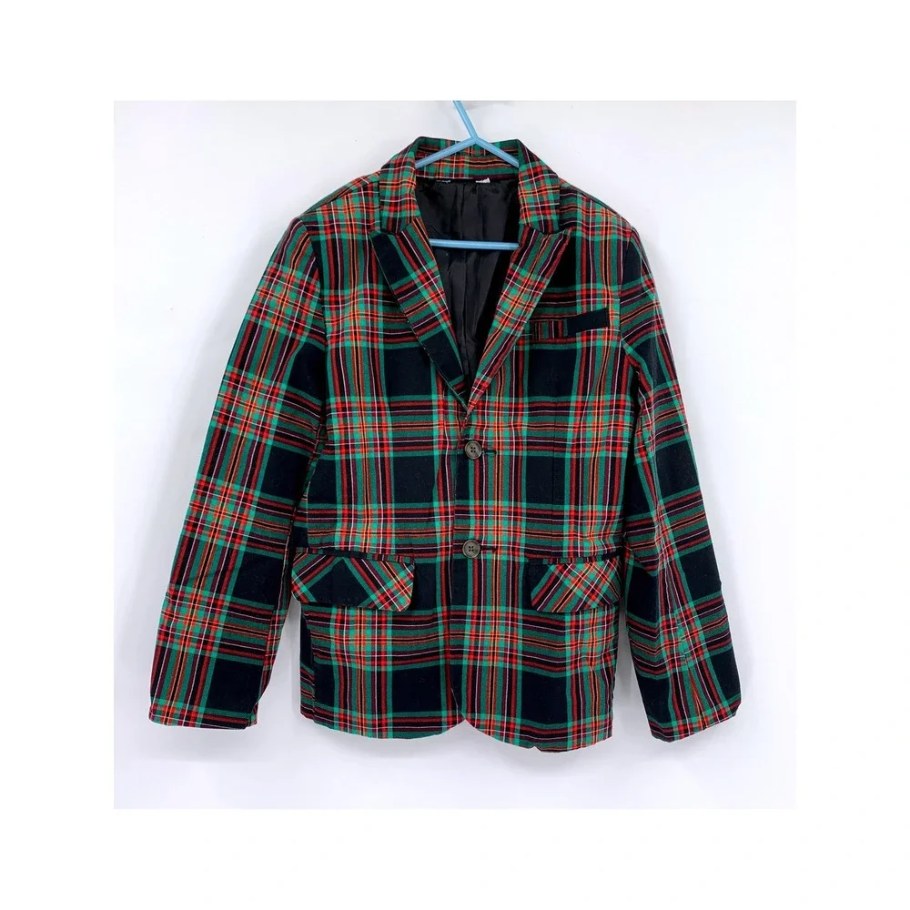 Cat & Jack Blazer Jacket Boys 10 Green Red Plaid Tartan Holiday Formal